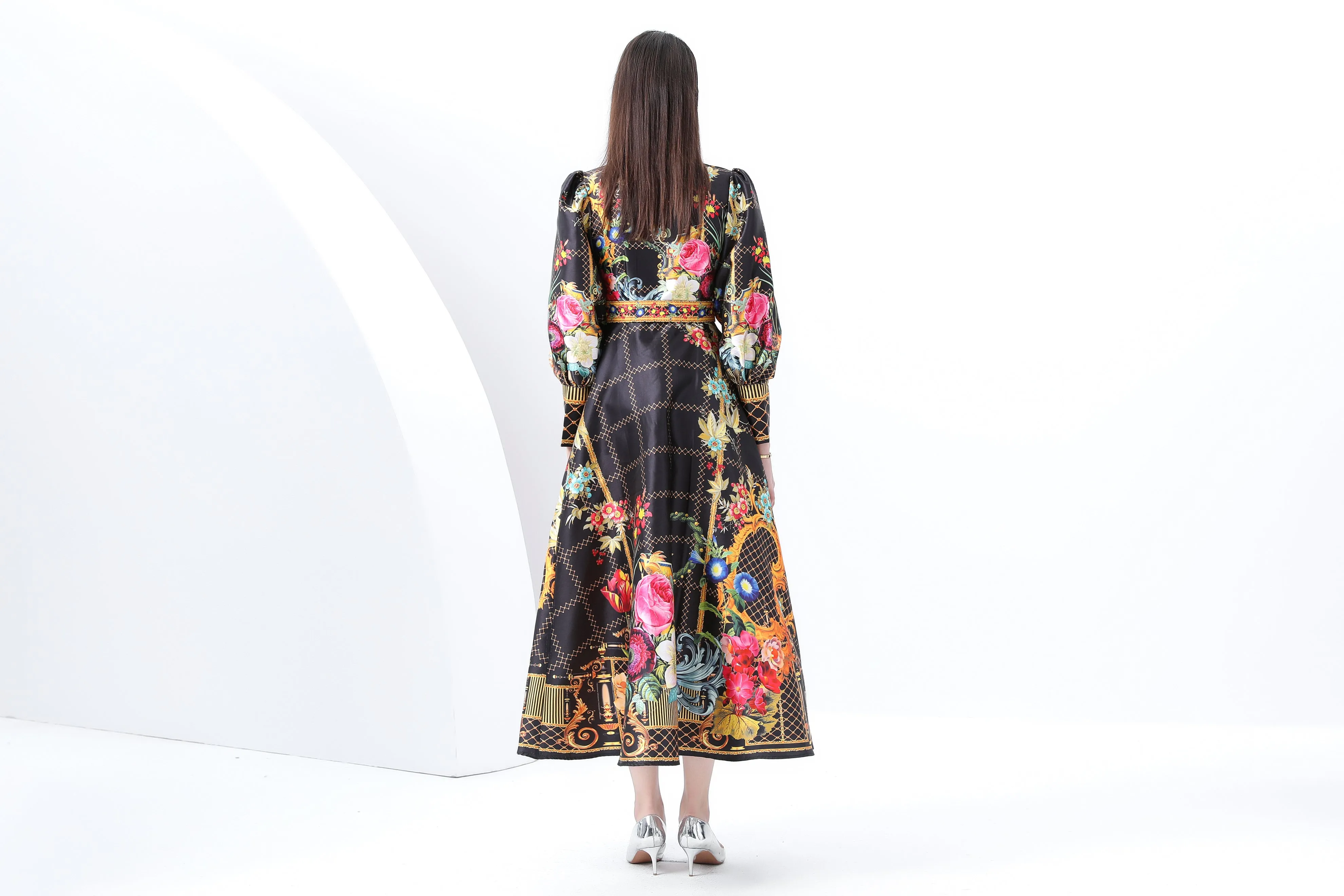 Women's Floral Print Flowy Split Maxi Dress