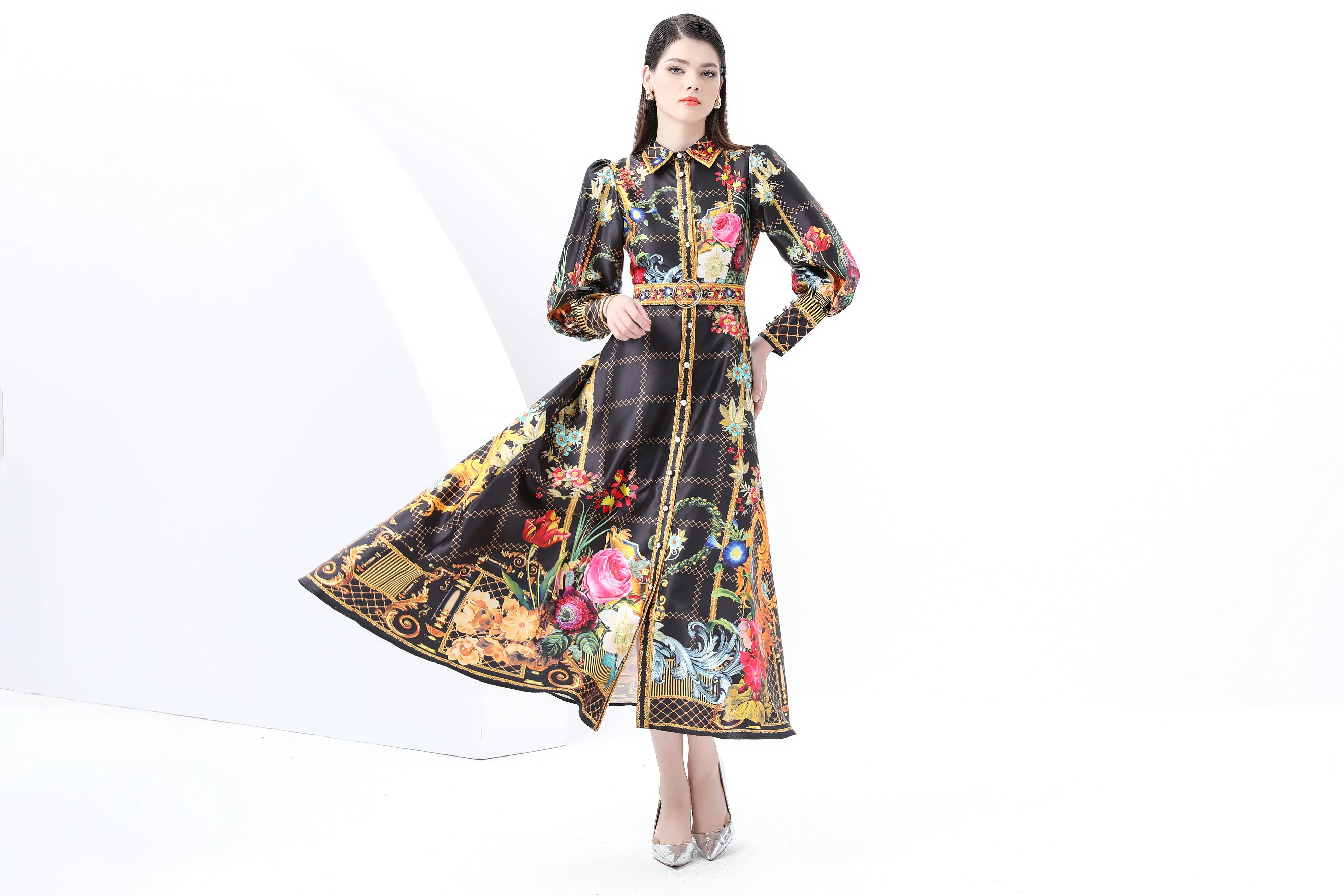 Women's Floral Print Flowy Split Maxi Dress