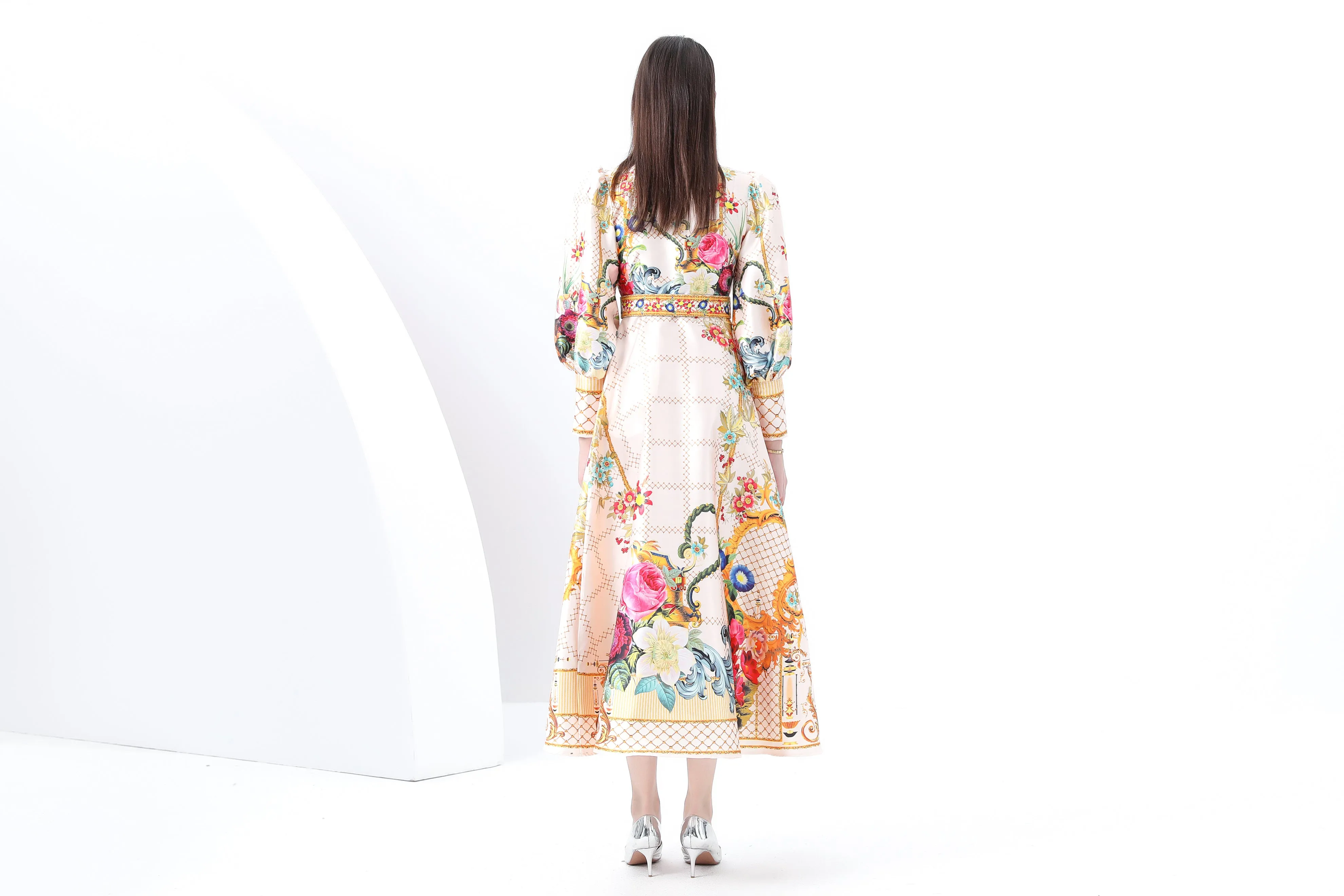Women's Floral Print Flowy Split Maxi Dress