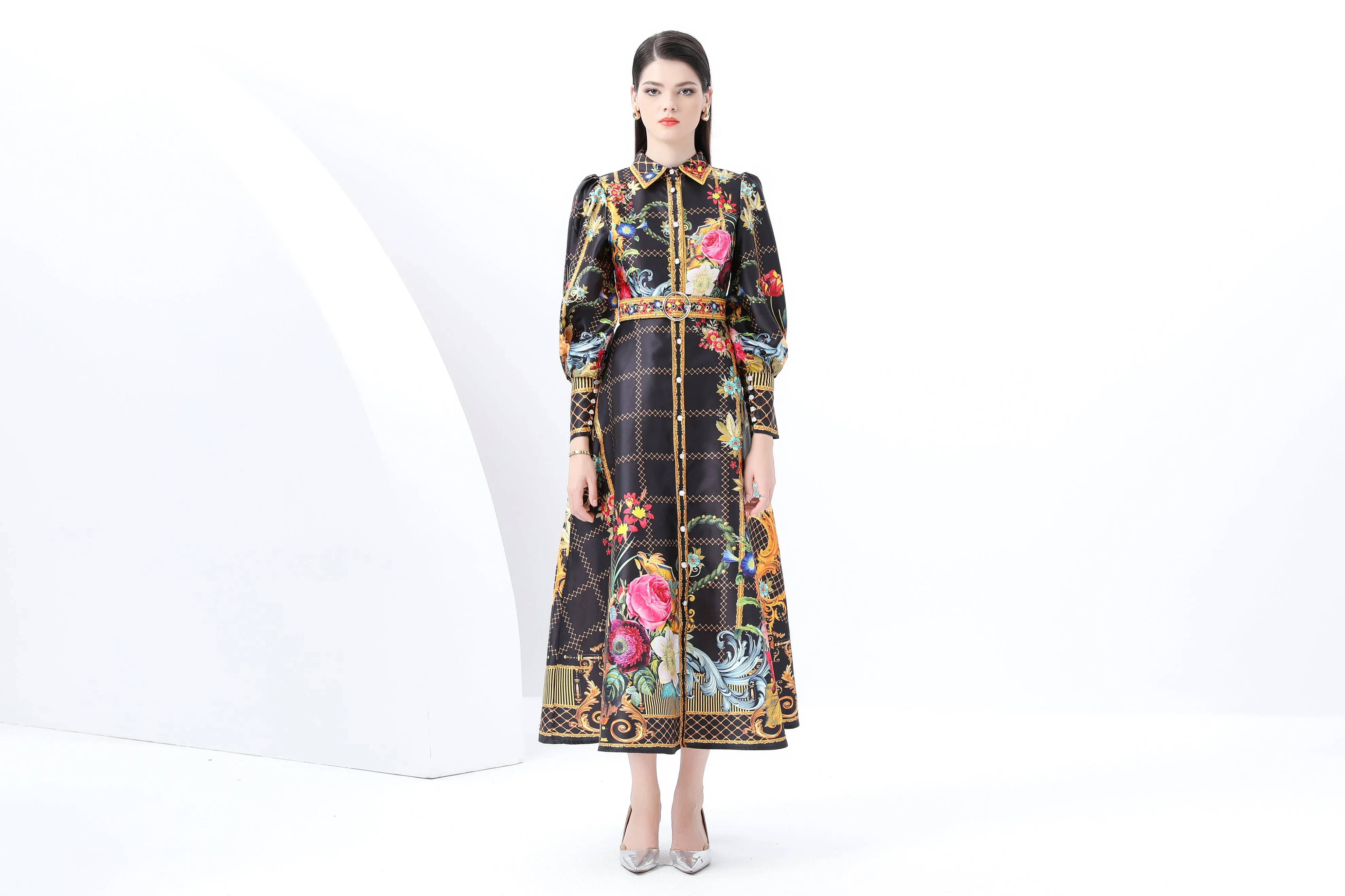 Women's Floral Print Flowy Split Maxi Dress