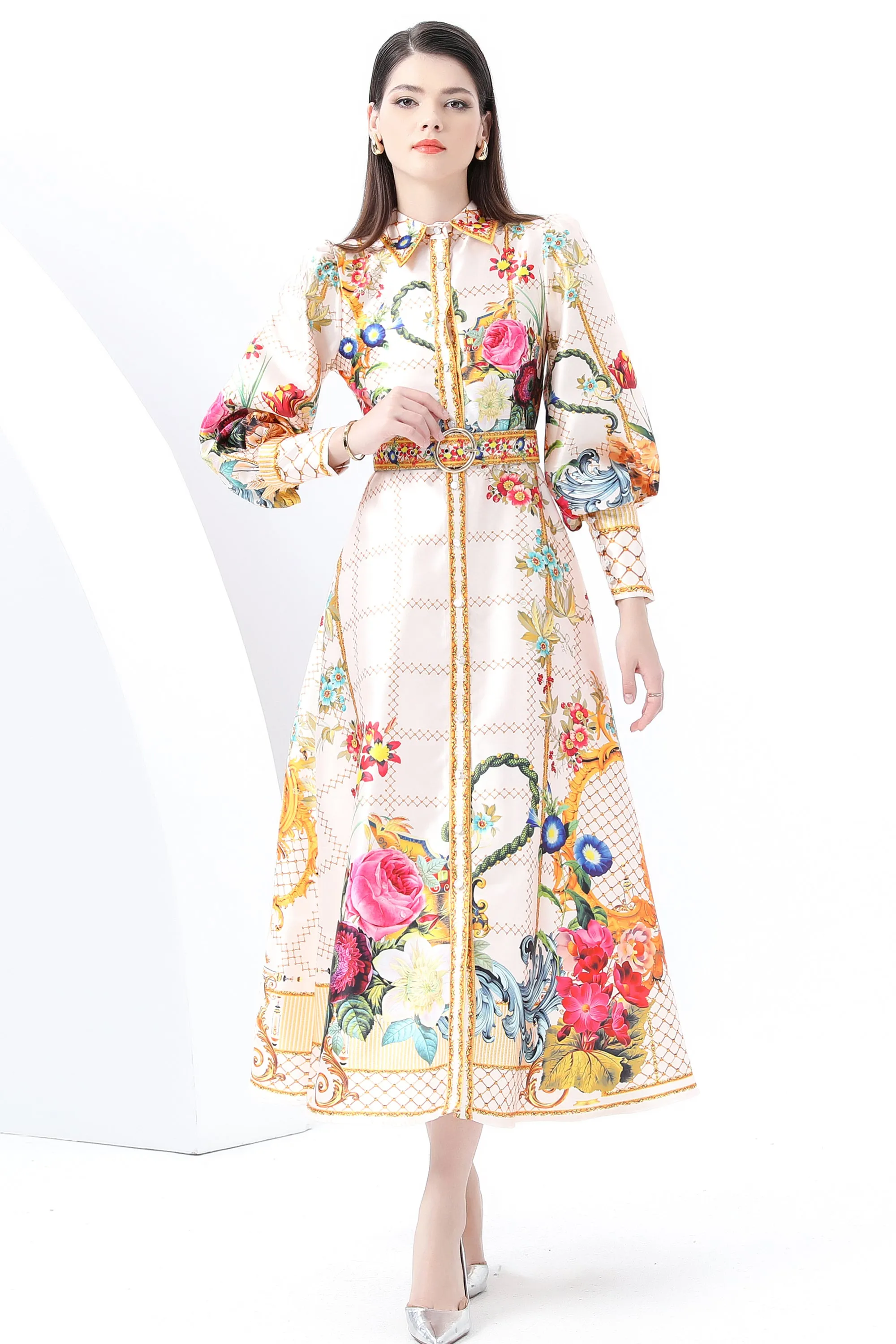 Women's Floral Print Flowy Split Maxi Dress