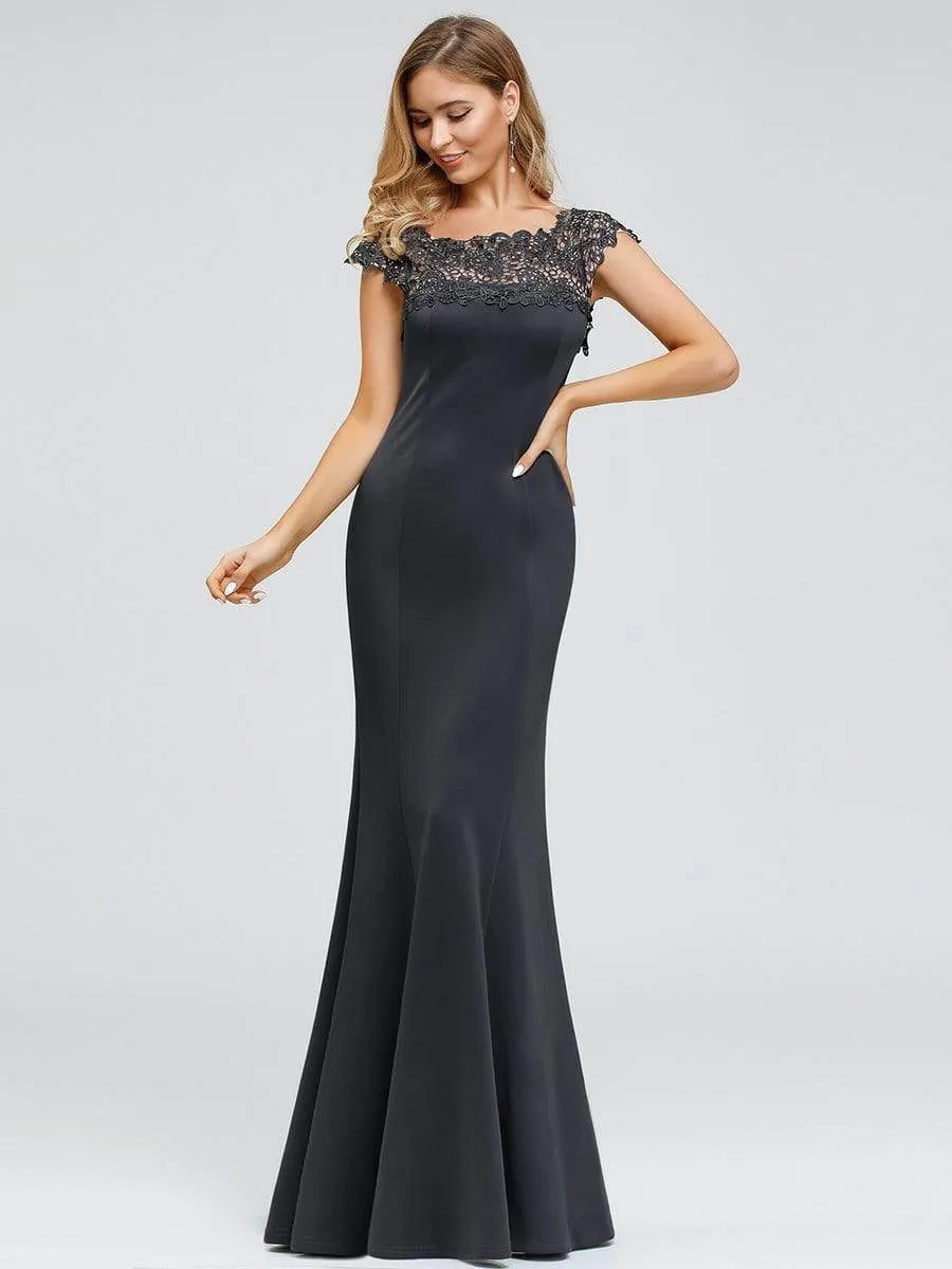 Women's Round Lace Neckline Fishtail Evening Dress for Women