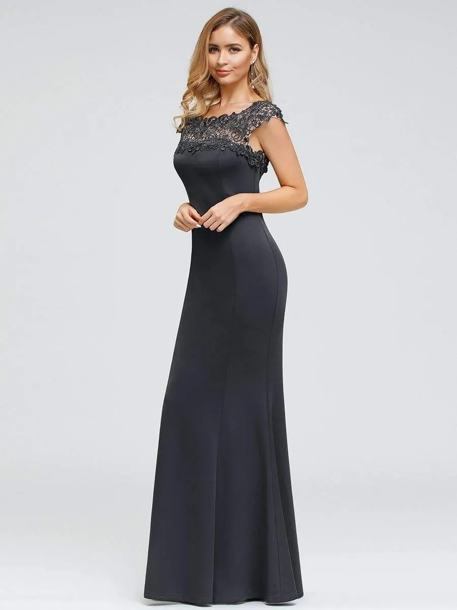 Women's Round Lace Neckline Fishtail Evening Dress for Women