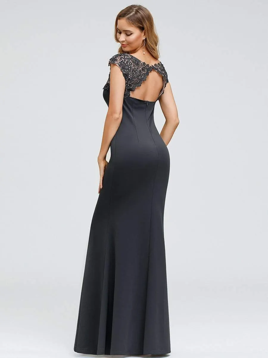 Women's Round Lace Neckline Fishtail Evening Dress for Women