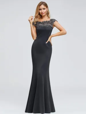 Women's Round Lace Neckline Fishtail Evening Dress for Women